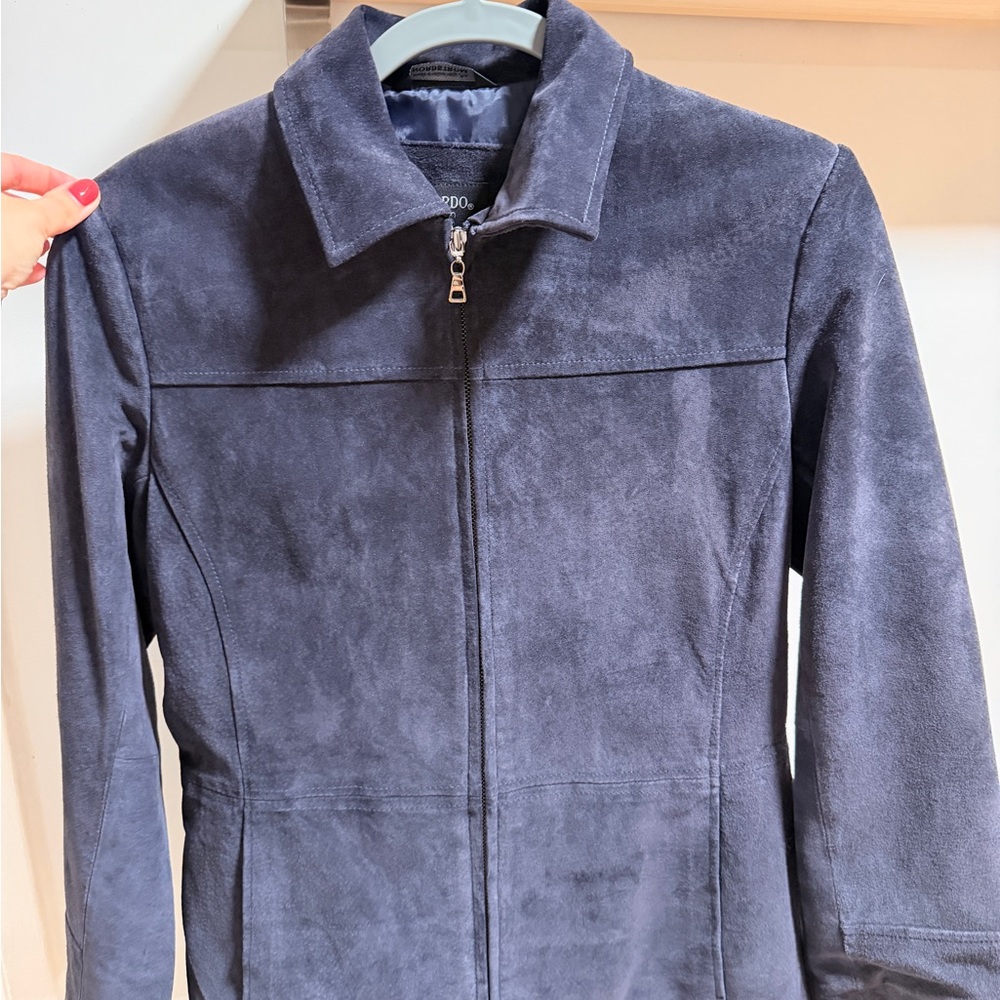 Bernardo Navy Suede Zip Jacket